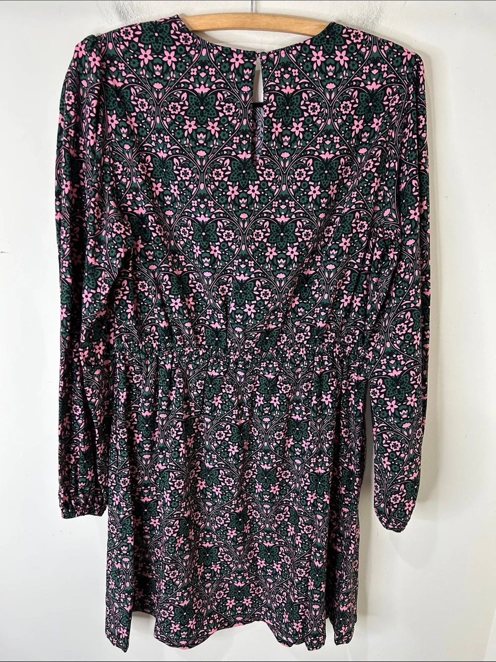NWT BODEN Green and Pink Floral Long Puff Sleeve Dress Size US 8P